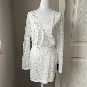 White Sequin Cocktail Mini Dress